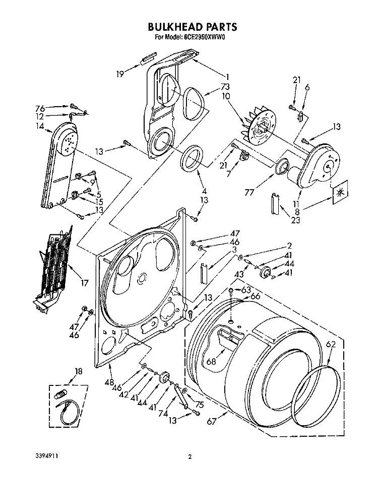 BULKHEAD, LIT/OPTIONAL Diagram and Parts List for 6CE2950XWW0  Whirlpool Dryer