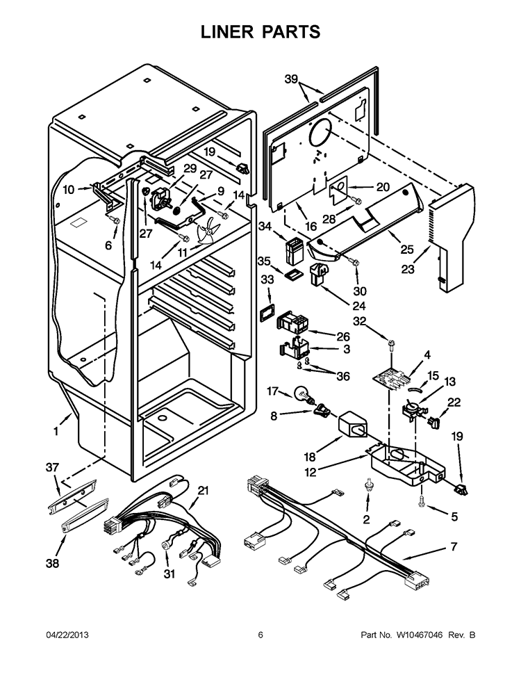 LINER PARTS Diagram and Parts List for W8RXNGMWQ03  Whirlpool Refrigerator