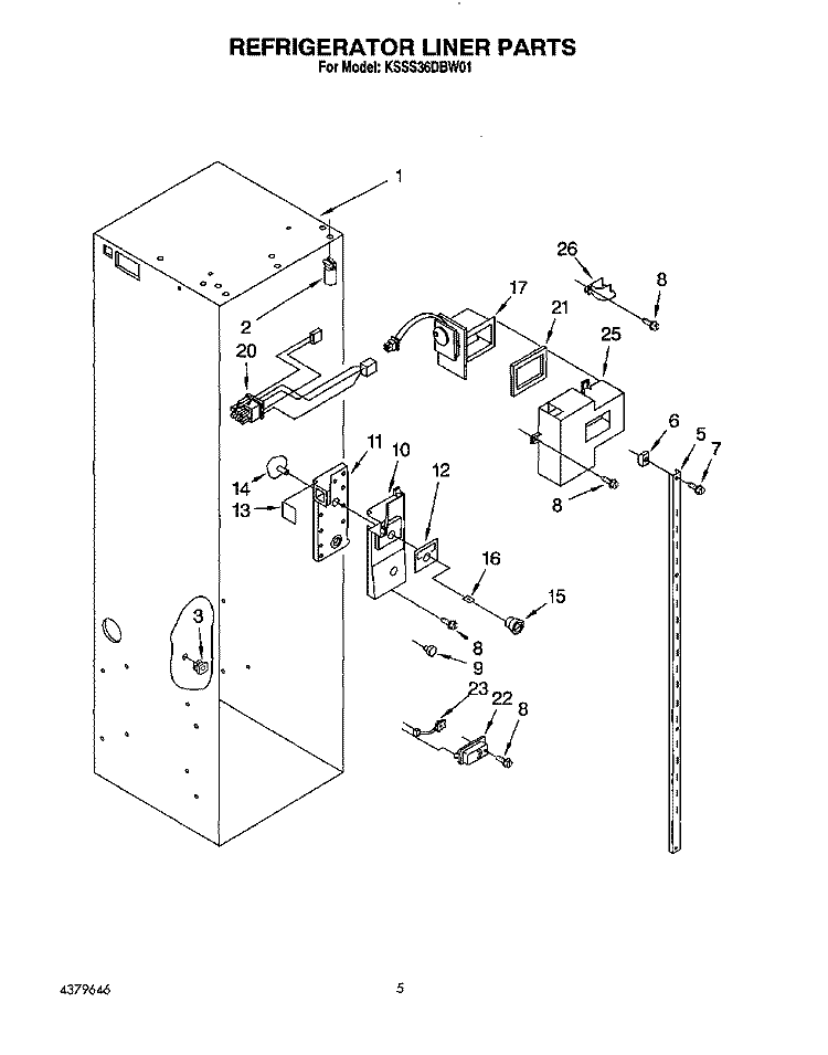 REFRIGERATOR LINER Diagram and Parts List for KSSS36DBW01  KitchenAid Refrigerator