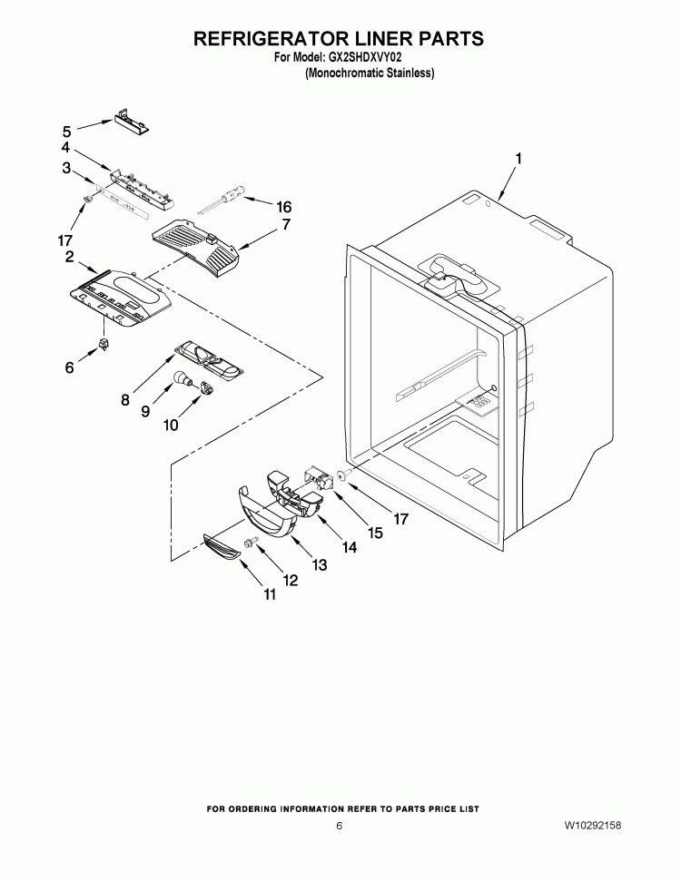 REFRIGERATOR LINER PARTS Diagram and Parts List for GX2SHDXVY02  Whirlpool Refrigerator