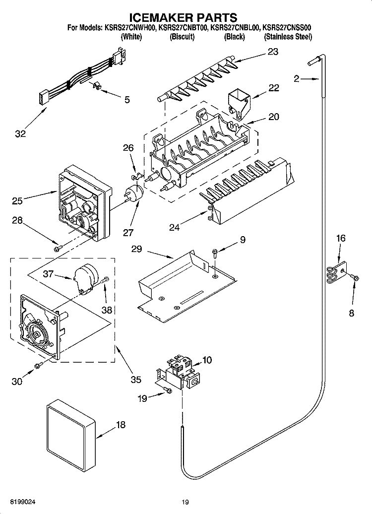 ICEMAKER PARTS, PARTS NOT ILLUSTRATED Diagram and Parts List for KSRS27CNSS00  KitchenAid Refrigerator