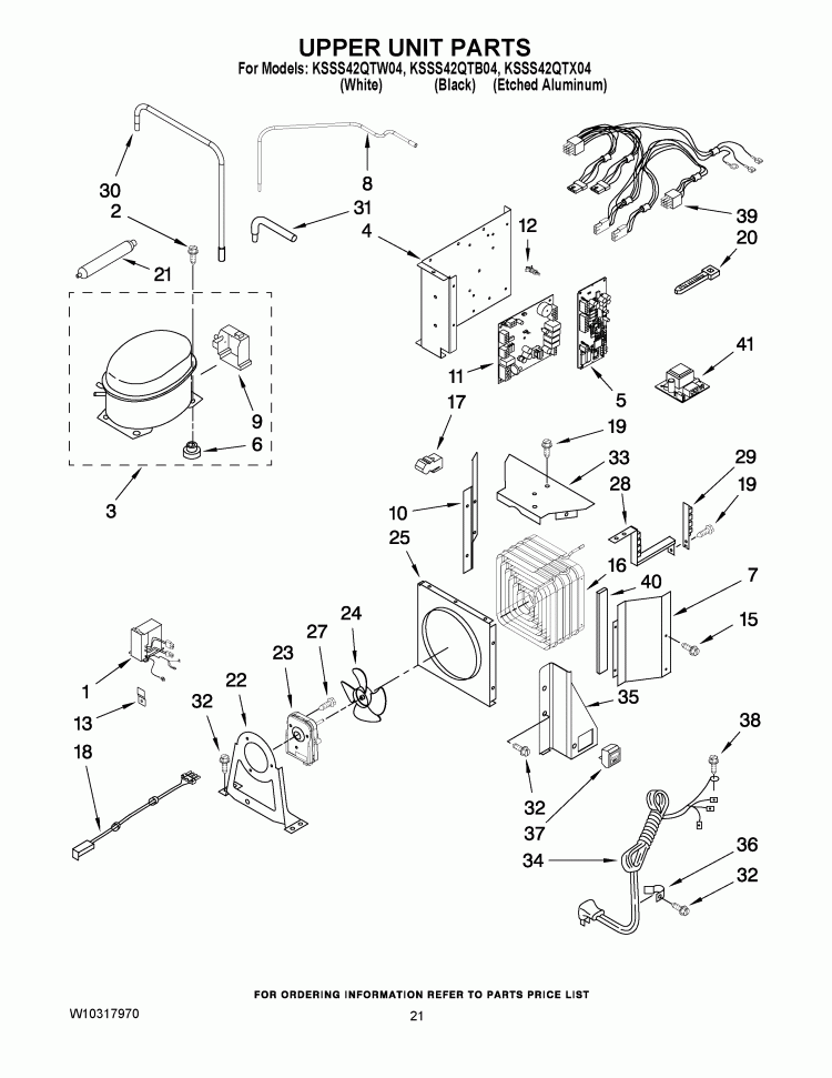 UPPER UNIT PARTS Diagram and Parts List for KSSS42QTB04  KitchenAid Refrigerator