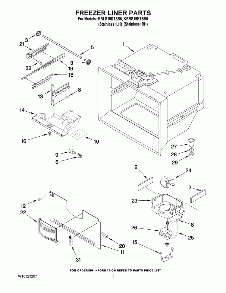 FREEZER LINER PARTS Diagram and Parts List for KBLS19KTSS5  KitchenAid Refrigerator