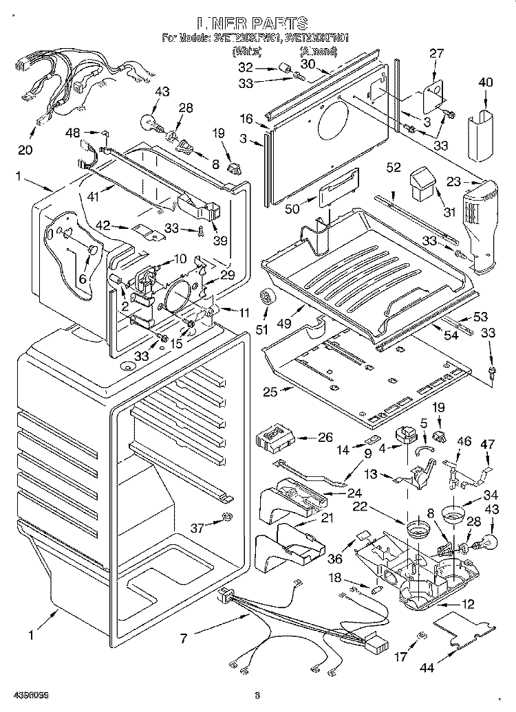 LINER Diagram and Parts List for 3VET23DKFW01  Whirlpool Refrigerator