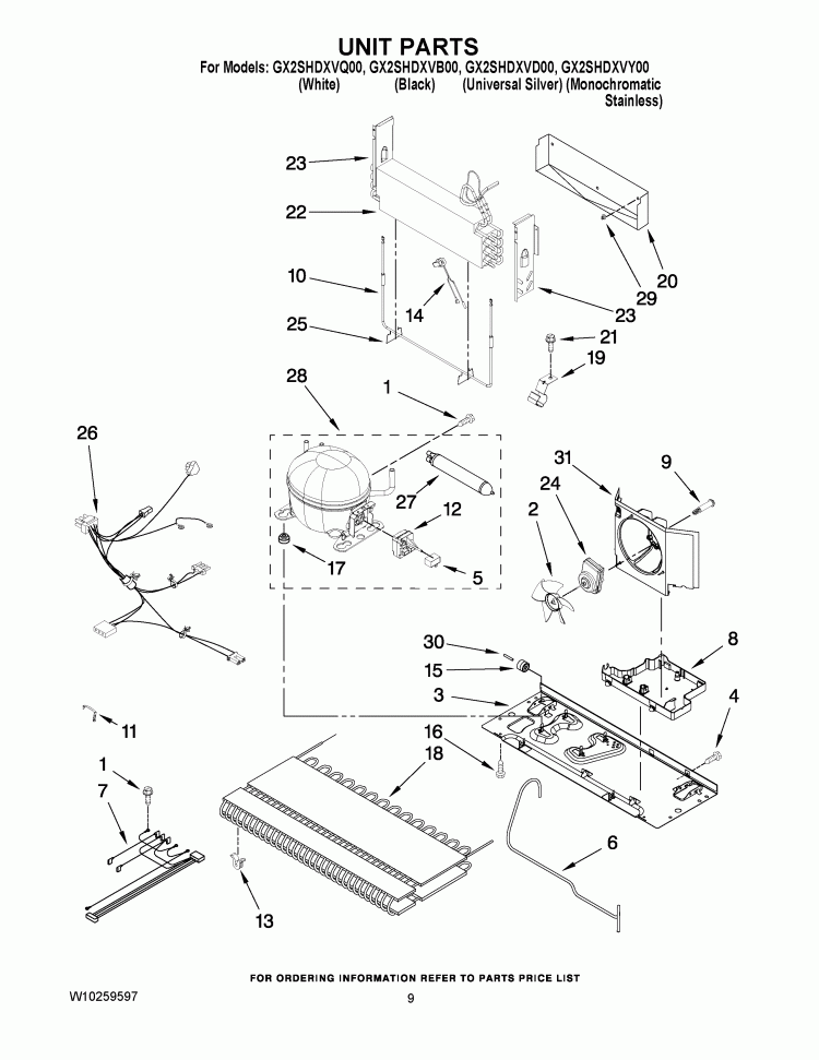 UNIT PARTS Diagram and Parts List for GX2SHDXVB00  Whirlpool Refrigerator