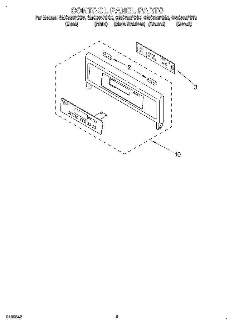 CONTROL PANEL Diagram and Parts List for GMC305PDQ3  Whirlpool Microwave Oven Combo