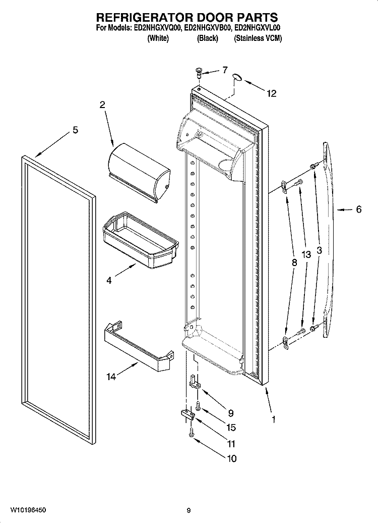 REFRIGERATOR DOOR PARTS Diagram and Parts List for ED2NHGXVQ00  Whirlpool Refrigerator