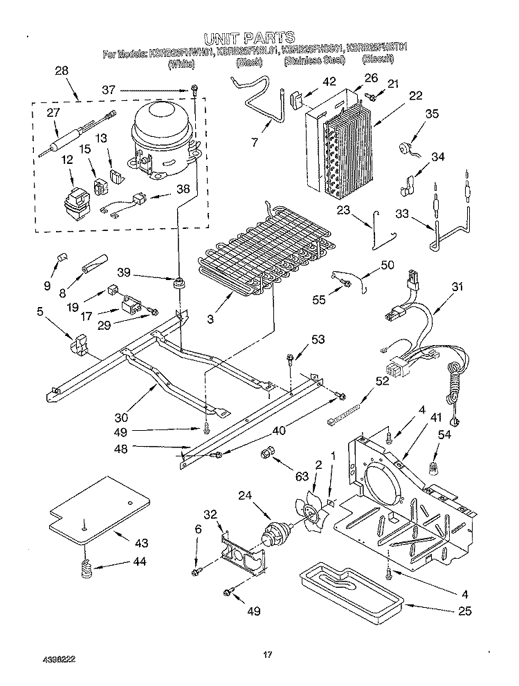 UNIT Diagram and Parts List for KSRB25FHBL01  KitchenAid Refrigerator