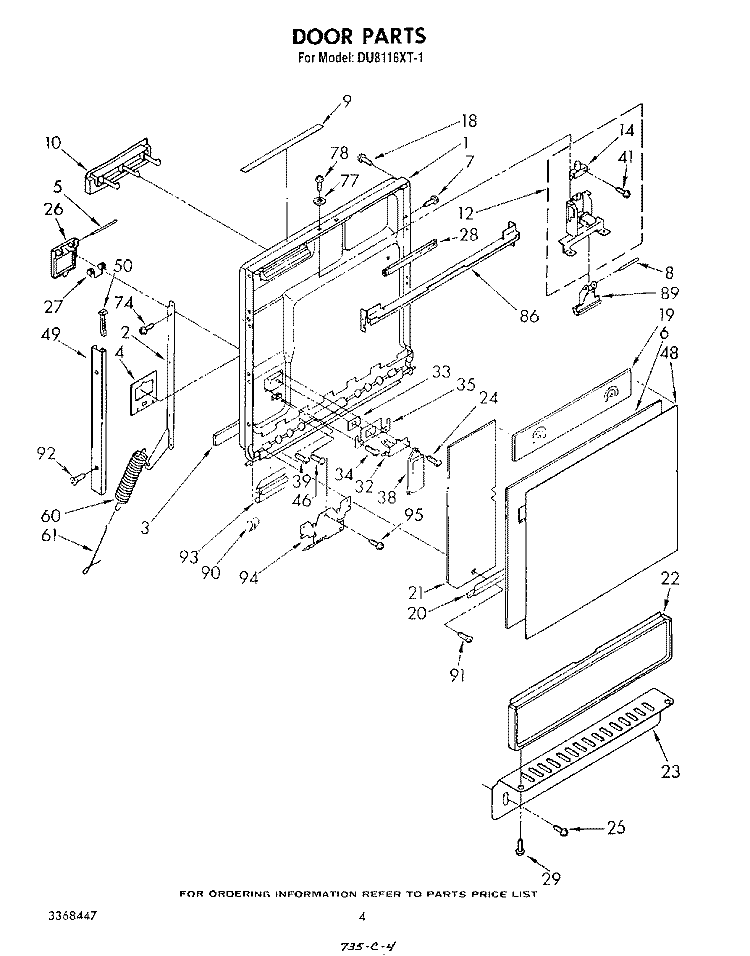 DOOR Diagram and Parts List for DU8116XT1  Whirlpool Dishwasher