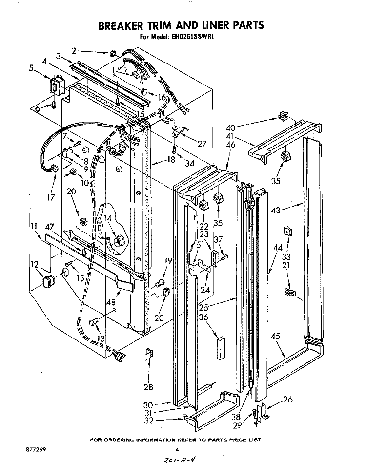 BREAKER TRIM AND LINER Diagram and Parts List for EHD261SSWR1  Whirlpool Refrigerator