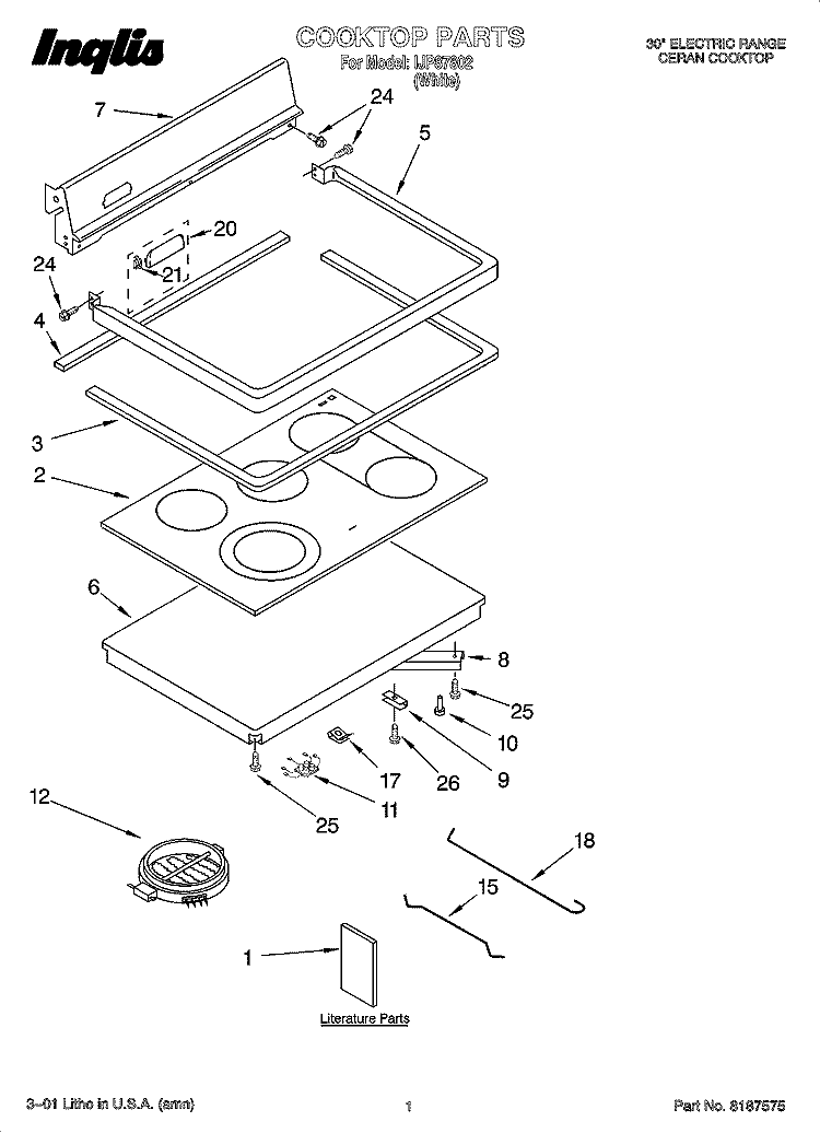 COOKTOP PARTS Diagram and Parts List for IJP87802  Inglis Range