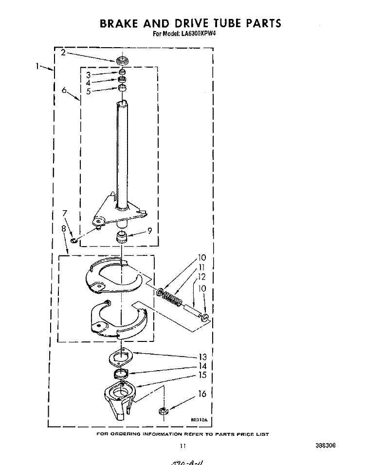 BRAKE AND DRIVE TUBE Diagram and Parts List for LA6300XPW4  Whirlpool Washer