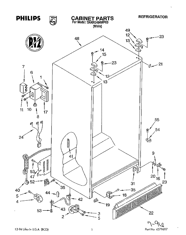 CABINET Diagram and Parts List for 3XARG484WP03  Whirlpool Refrigerator
