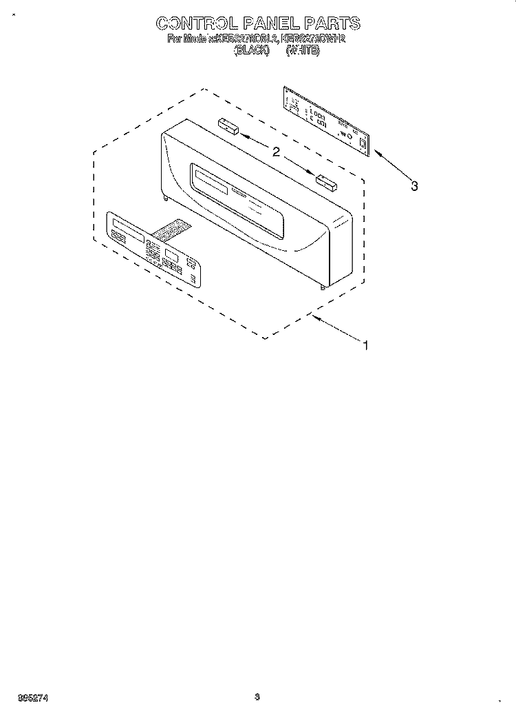 CONTROL PANEL, LITERATURE Diagram and Parts List for KEBS278DWH2  KitchenAid Wall Oven