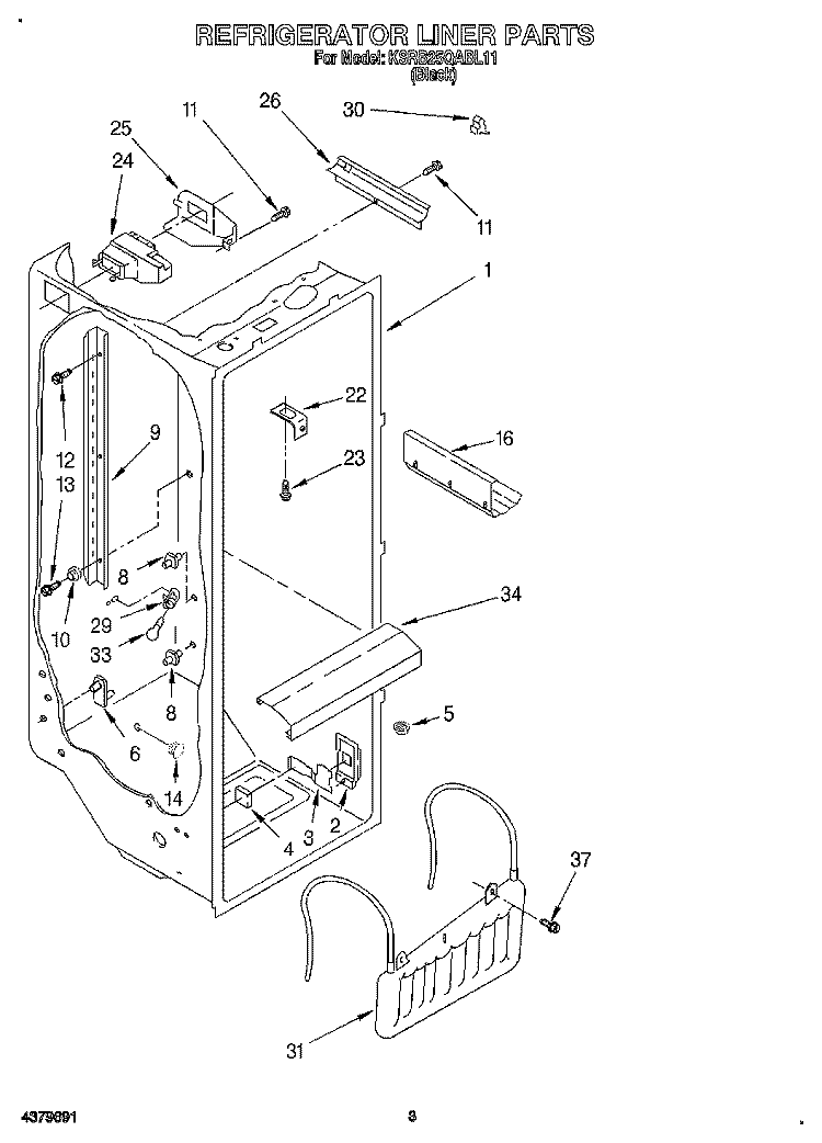 REFRIGERATOR LINER Diagram and Parts List for KSRB25QABL11  KitchenAid Refrigerator