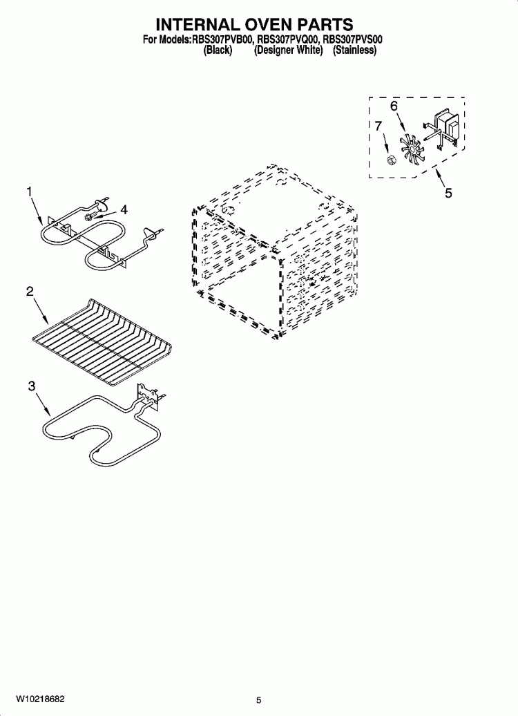 INTERNAL OVEN PARTS Diagram and Parts List for RBS307PVQ00  Whirlpool Wall Oven