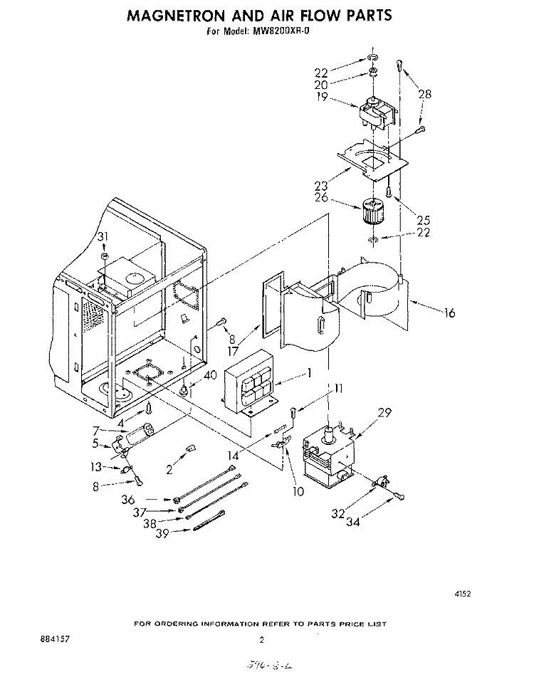 MAGNETRON AND AIR FLOW Diagram and Parts List for MW8200XR0  Whirlpool Microwave
