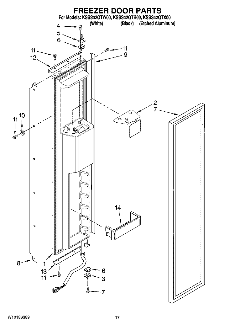 FREEZER DOOR PARTS Diagram and Parts List for KSSS42QTX00  KitchenAid Refrigerator