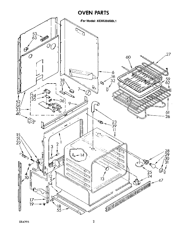 OVEN Diagram and Parts List for KEMI300SBL1  KitchenAid Microwave Oven Combo
