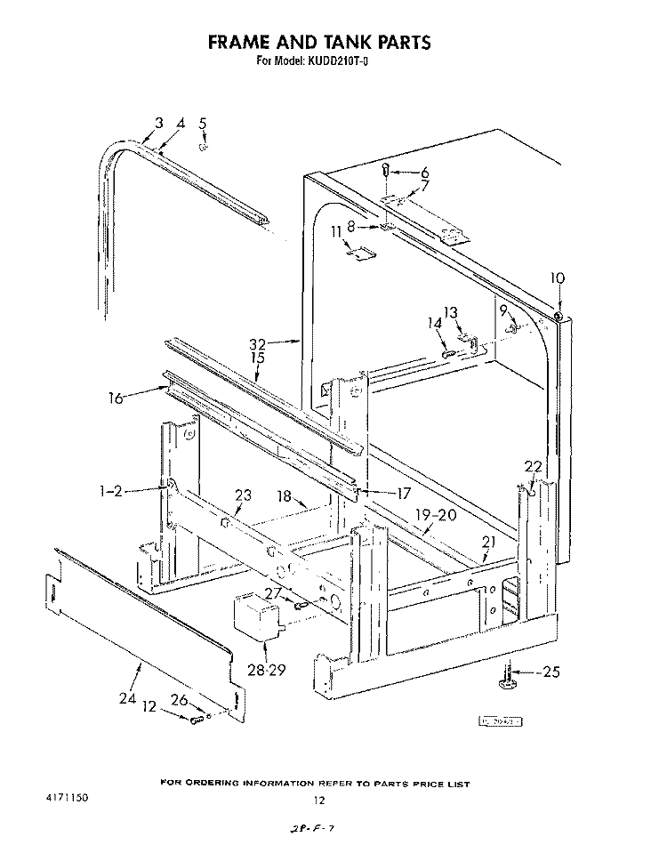 FRAME AND TANK Diagram and Parts List for KUDD210T0  KitchenAid Dishwasher