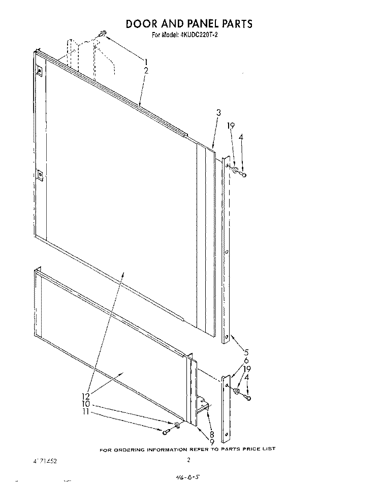 DOOR AND PANEL Diagram and Parts List for 4KUDC220T2  KitchenAid Dishwasher