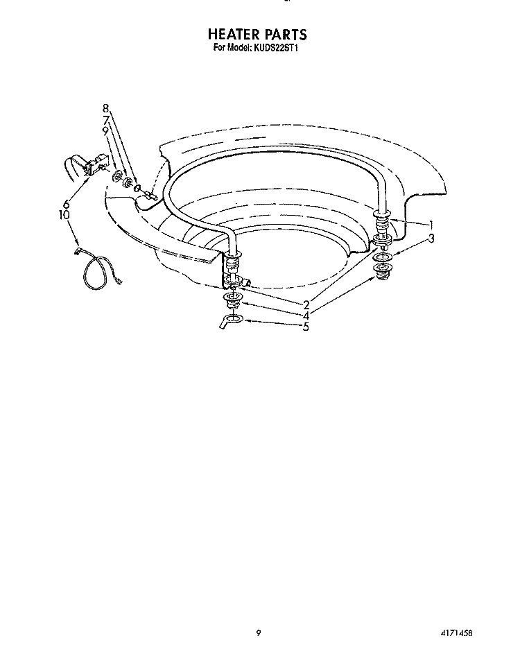 HEATER Diagram and Parts List for KUDS22ST1  KitchenAid Dishwasher