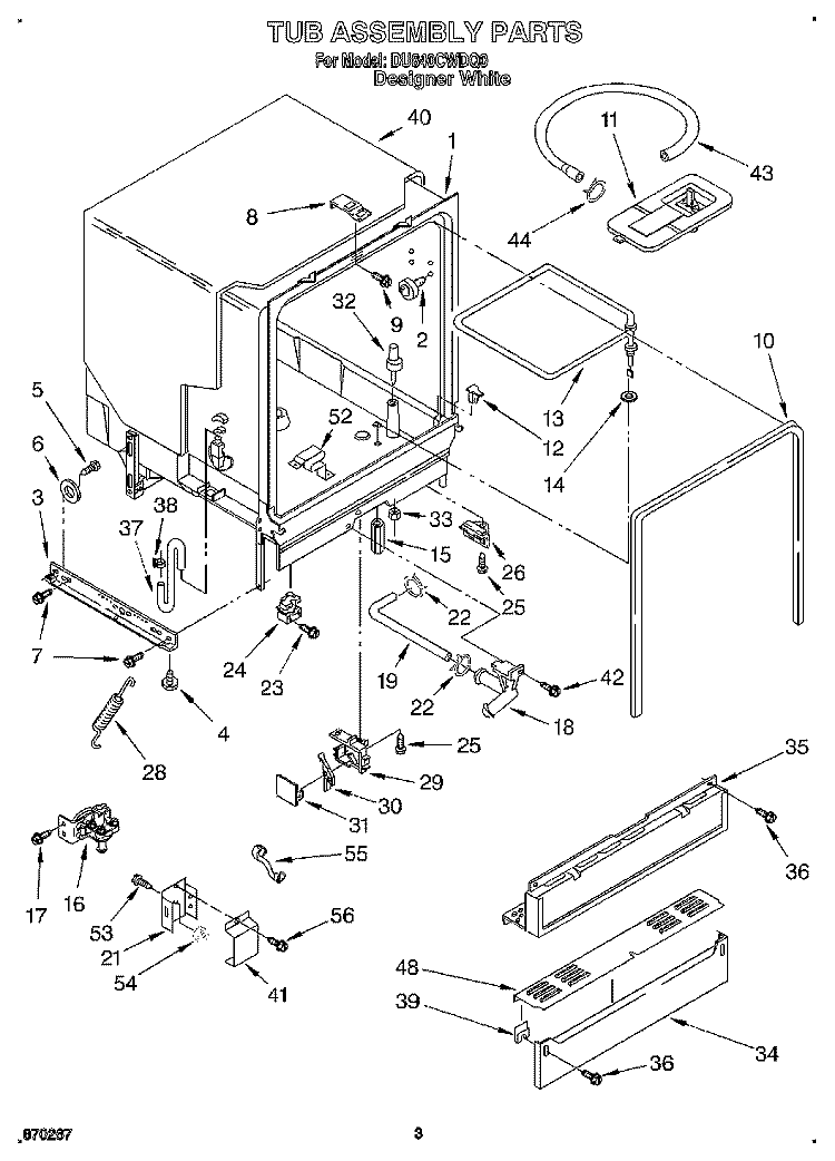 TUB ASSEMBLY Diagram and Parts List for DU840CWDQ0  Whirlpool Dishwasher