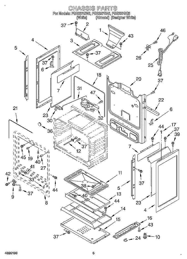 CHASSIS Diagram and Parts List for FGS337GN5  Roper Range
