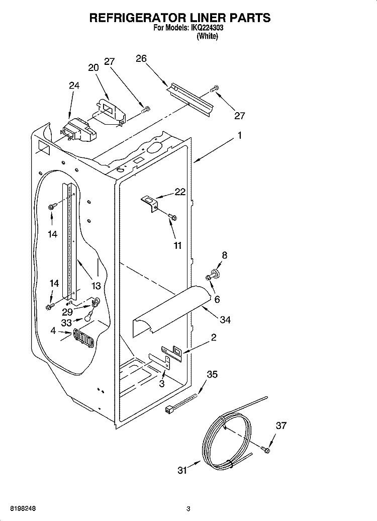 REFRIGERATOR LINER PARTS Diagram and Parts List for IKQ224303  Inglis Refrigerator