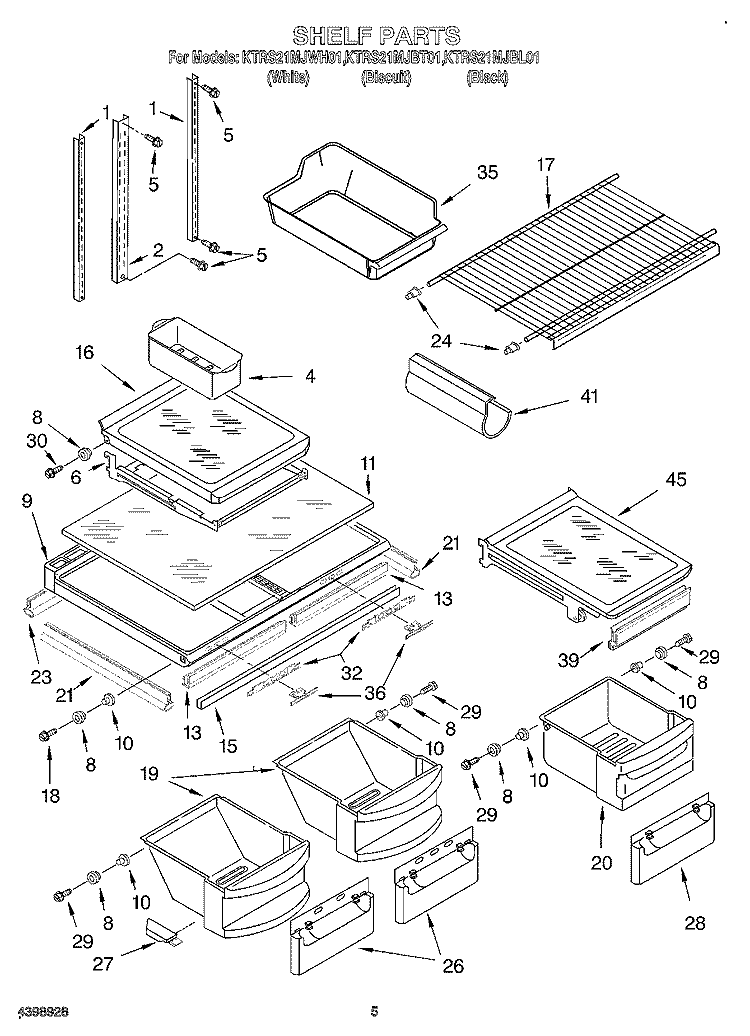 SHELF Diagram and Parts List for KTRS21MJBL01  KitchenAid Refrigerator