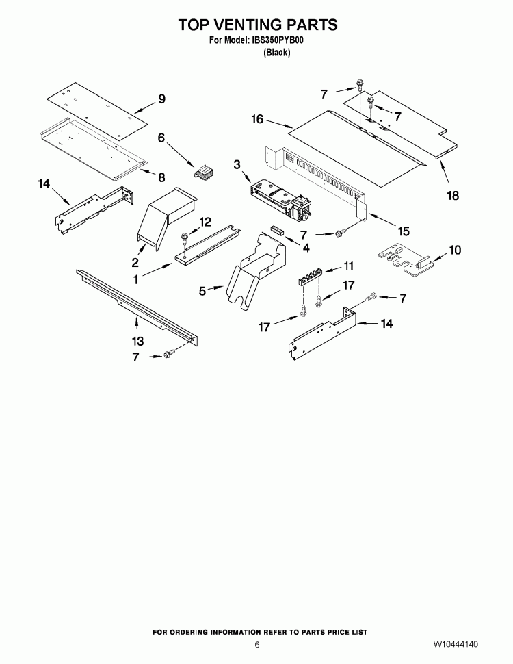 TOP VENTING PARTS Diagram and Parts List for IBS350PYB00  Whirlpool Wall Oven