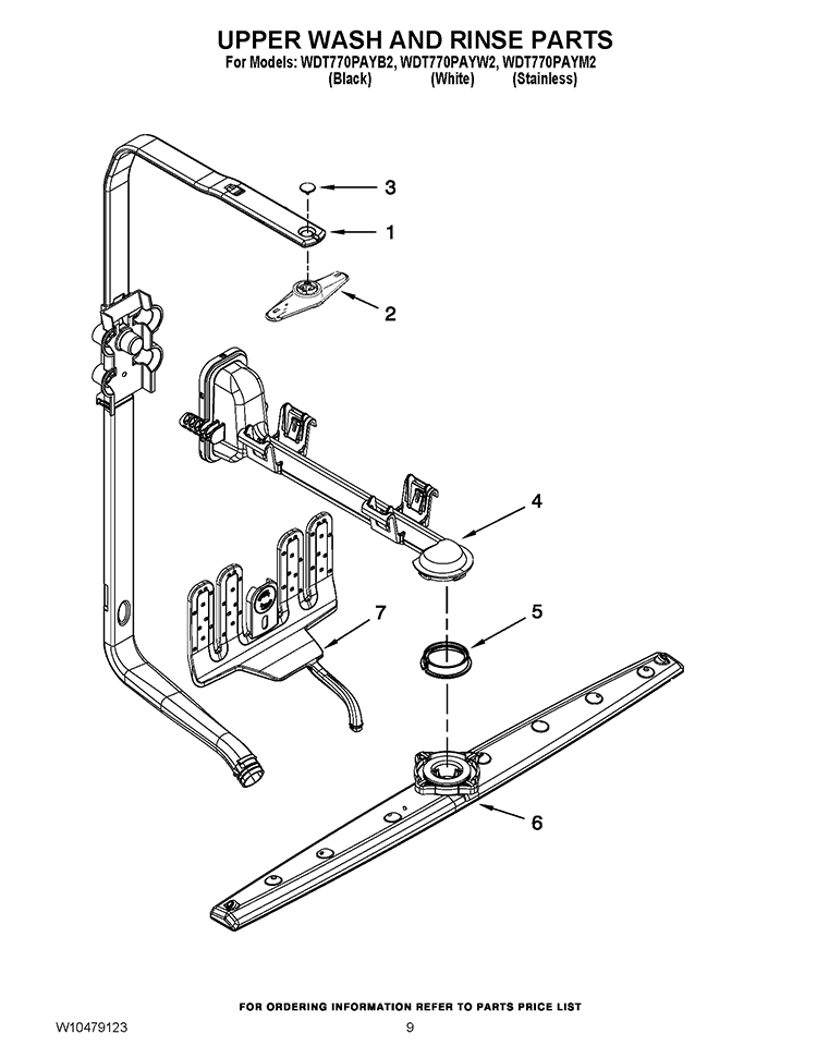 UPPER WASH AND RINSE PARTS Diagram and Parts List for WDT770PAYW2  Whirlpool Dishwasher