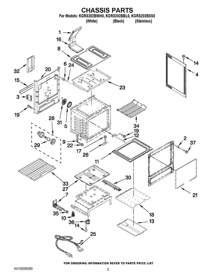 CHASSIS PARTS Diagram and Parts List for KGRS202BBL0  KitchenAid Range