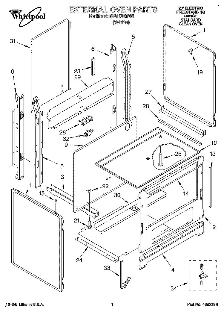 EXTERNAL OVEN, LIT/OPTIONAL Diagram and Parts List for RF0100XRW9  Whirlpool Range