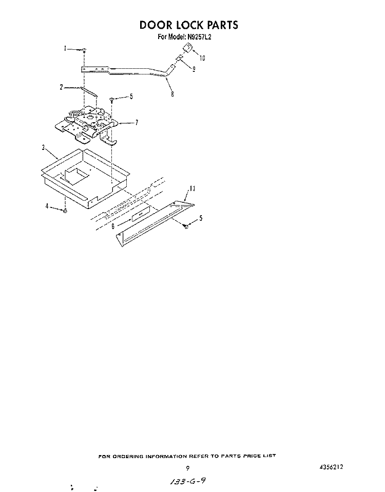 DOOR LOCK Diagram and Parts List for N9257L2  Roper Range