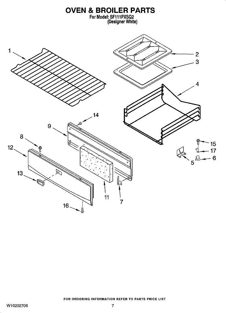 OVEN & BROILER PARTS Diagram and Parts List for SF111PXSQ2  Whirlpool Range