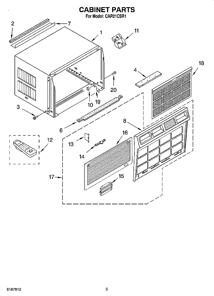CABINET PARTS Diagram and Parts List for CAR21CSR1  Crosley Air Conditioner