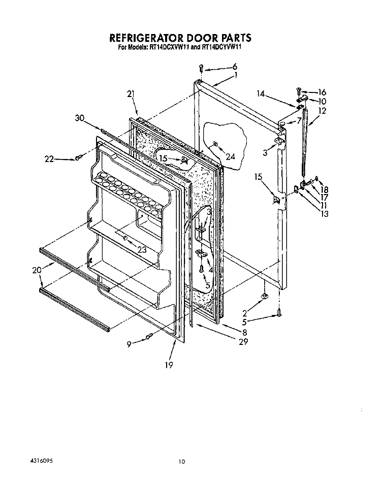REFRIGERATOR DOOR, LIT / OPTIONAL Diagram and Parts List for RT14DCYVW11  Roper Refrigerator
