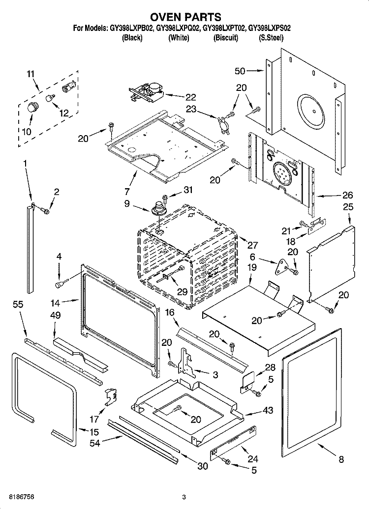 OVEN PARTS Diagram and Parts List for GY398LXPB02  Whirlpool Range