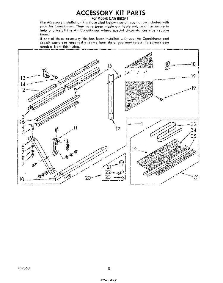 ACCESSORY KIT Diagram and Parts List for CAW18B2A1  Whirlpool Air Conditioner