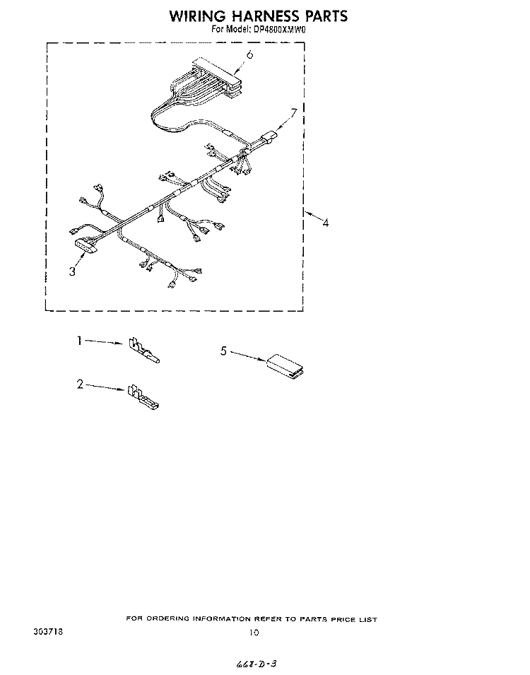 WIRING HARNESS Diagram and Parts List for DP4800XMW0  Whirlpool Dishwasher