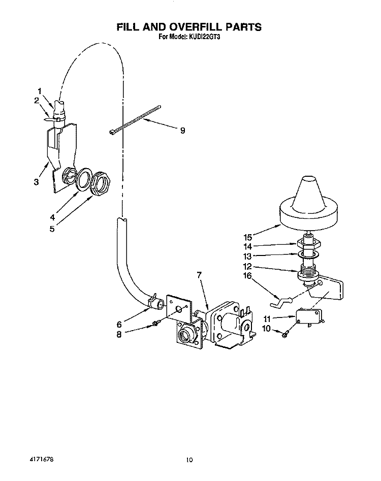 FILL AND OVERFILL Diagram and Parts List for KUDI22GT3  KitchenAid Dishwasher