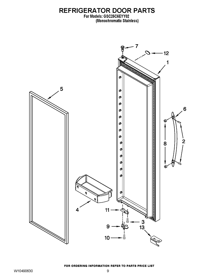 REFRIGERATOR DOOR PARTS Diagram and Parts List for GSC25C6EYY02  Whirlpool Refrigerator