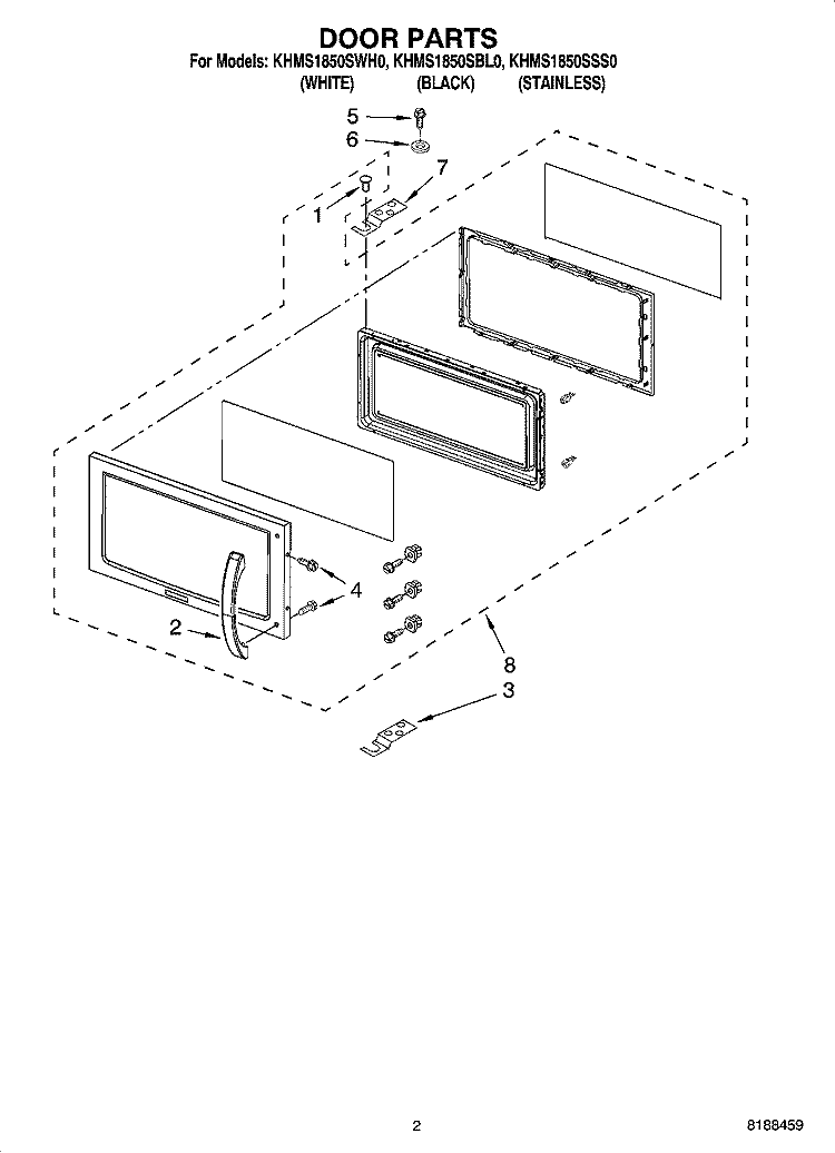 DOOR PARTS Diagram and Parts List for KHMS1850SSS0  KitchenAid Microwave
