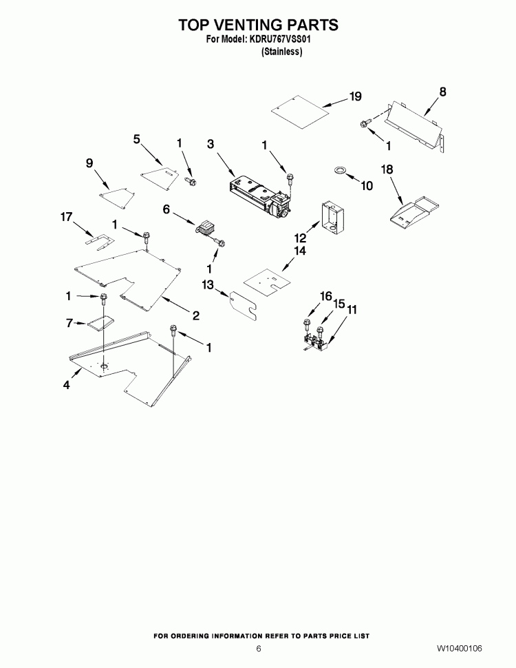 TOP VENTING PARTS Diagram and Parts List for KDRU767VSS01  KitchenAid Range