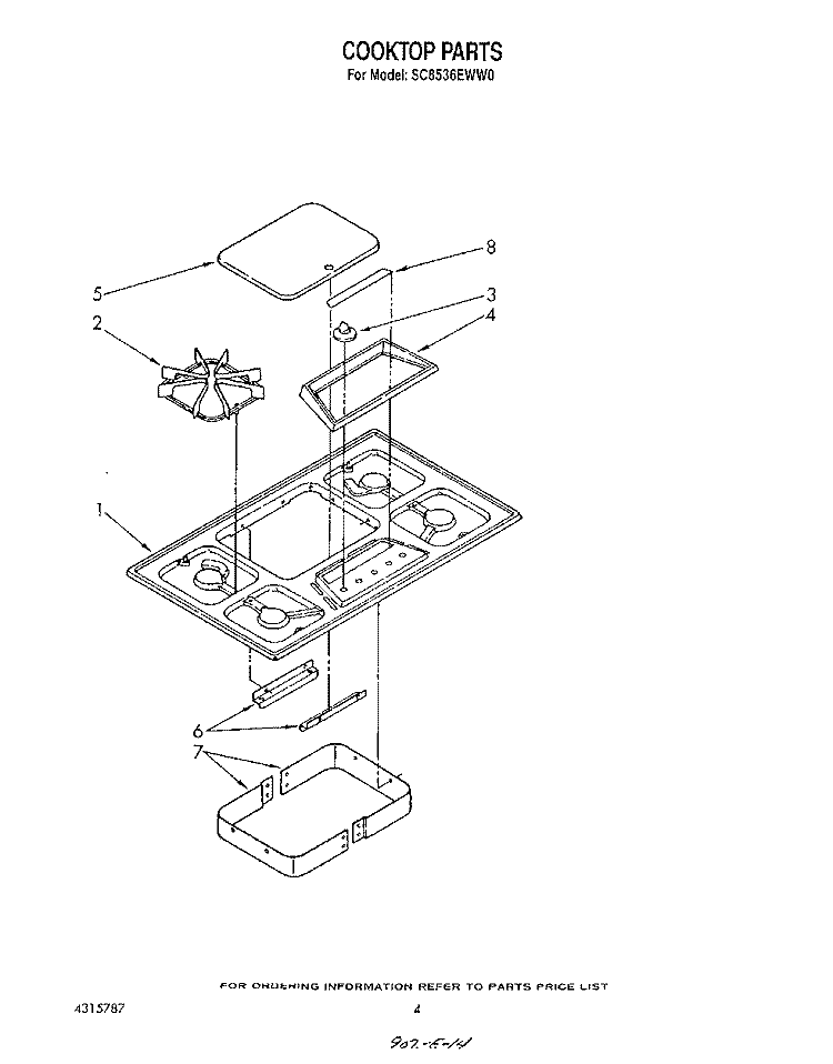 COOKTOP Diagram and Parts List for SC8536EWW0  Whirlpool Cooktop