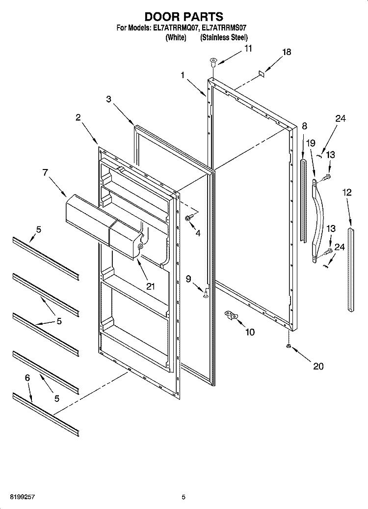 DOOR PARTS Diagram and Parts List for EL7ATRRMQ07  Whirlpool Refrigerator