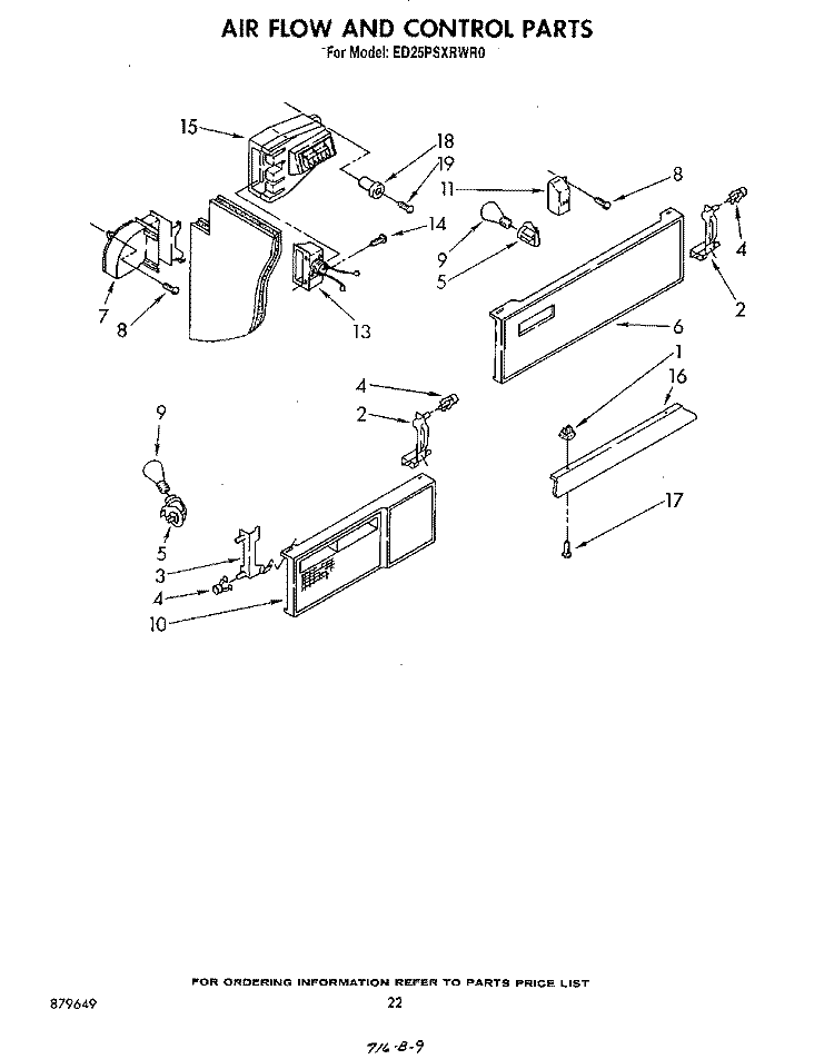 AIRFLOW AND CONTROL Diagram and Parts List for ED25PSXRWR0  Whirlpool Refrigerator