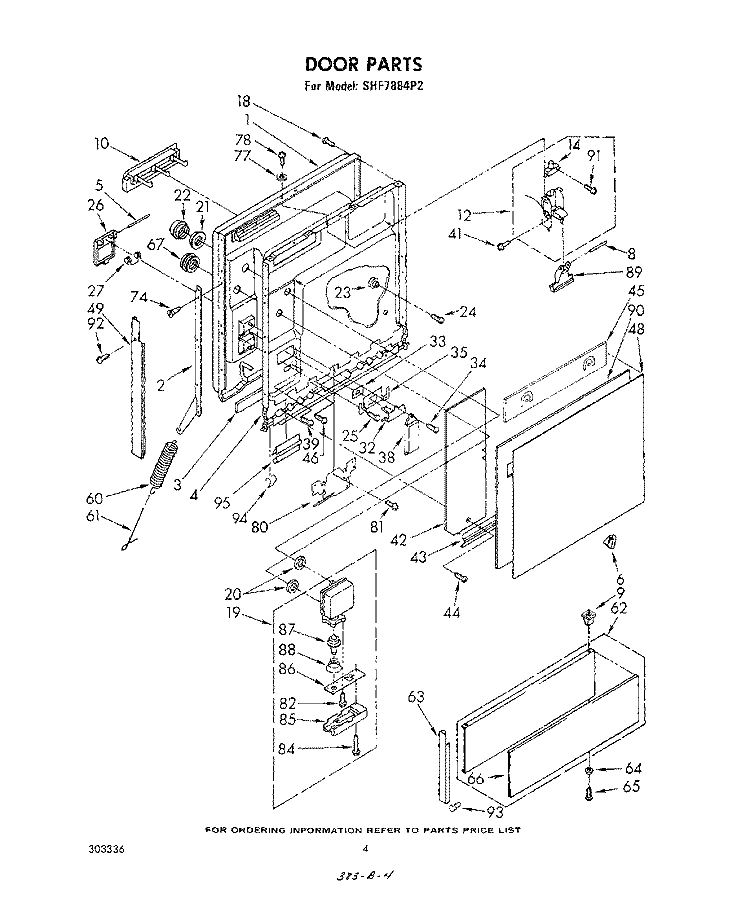 DOOR Diagram and Parts List for SHF7884P2  Whirlpool Dishwasher
