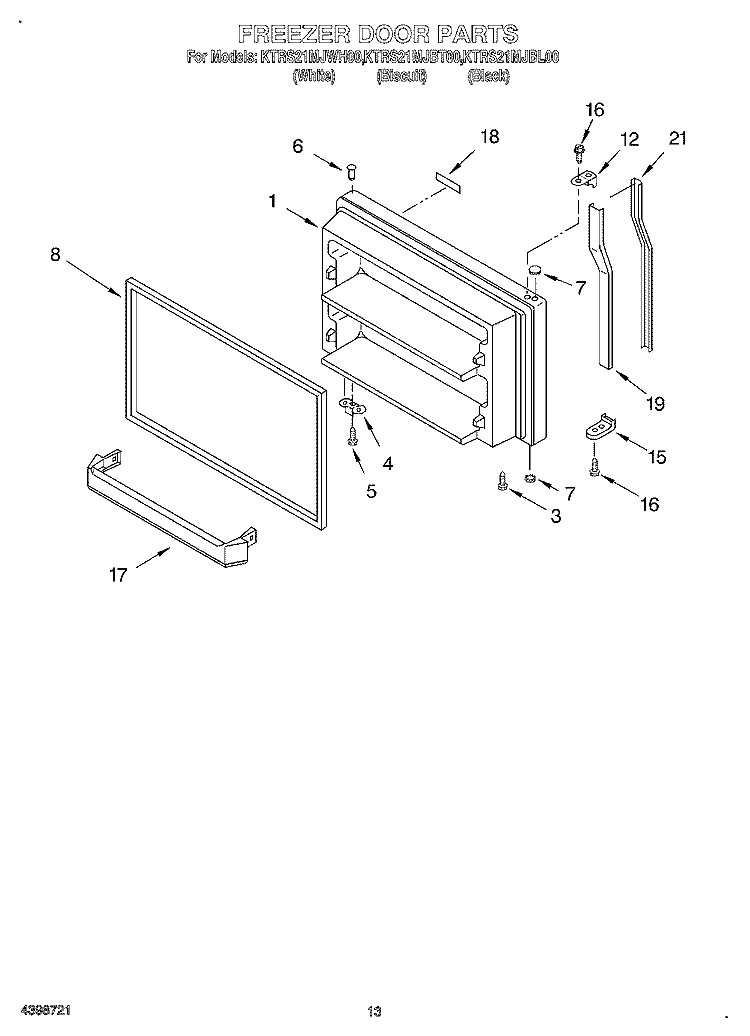FREEZER DOOR, OPTIONAL Diagram and Parts List for KTRS21MJBL00  KitchenAid Refrigerator